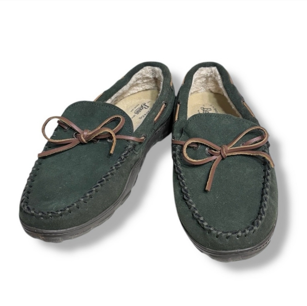 G.H. BASS Green Suede Moccasin Shoes Faux Shearling Lining